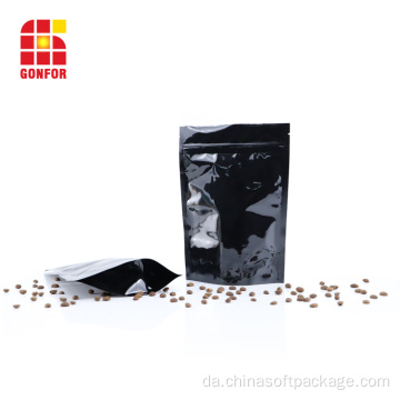 Sort aluminium 16oz ziplock kaffeposer med ventil